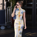 Elegant High Collar Slim Fit Summer Print Dress