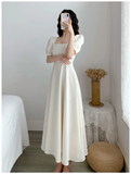 Slim Fit White Bubble Sleeve Dress with Square Neck