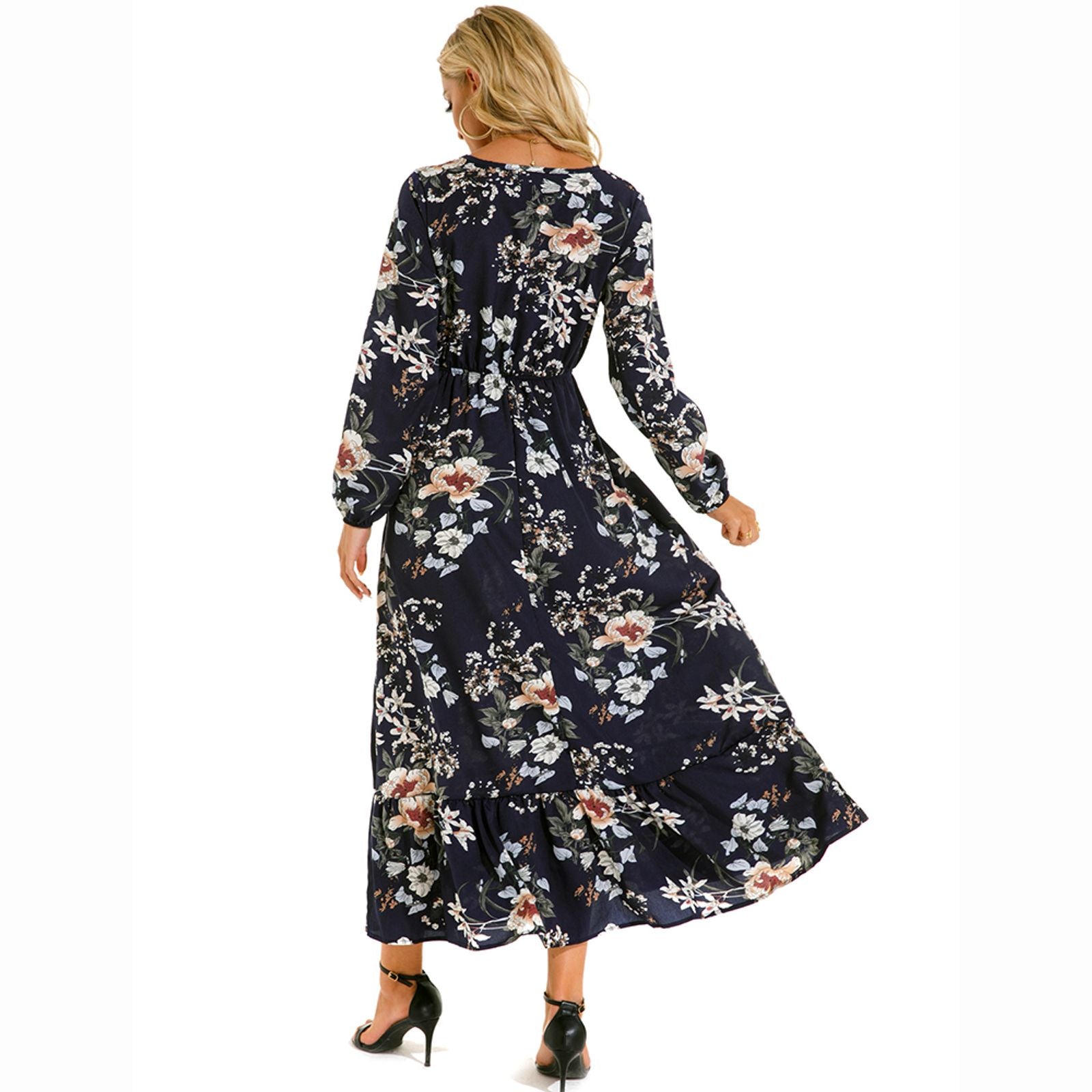 Women’s Bohemian Floral Maxi Dress with Full Sleeves