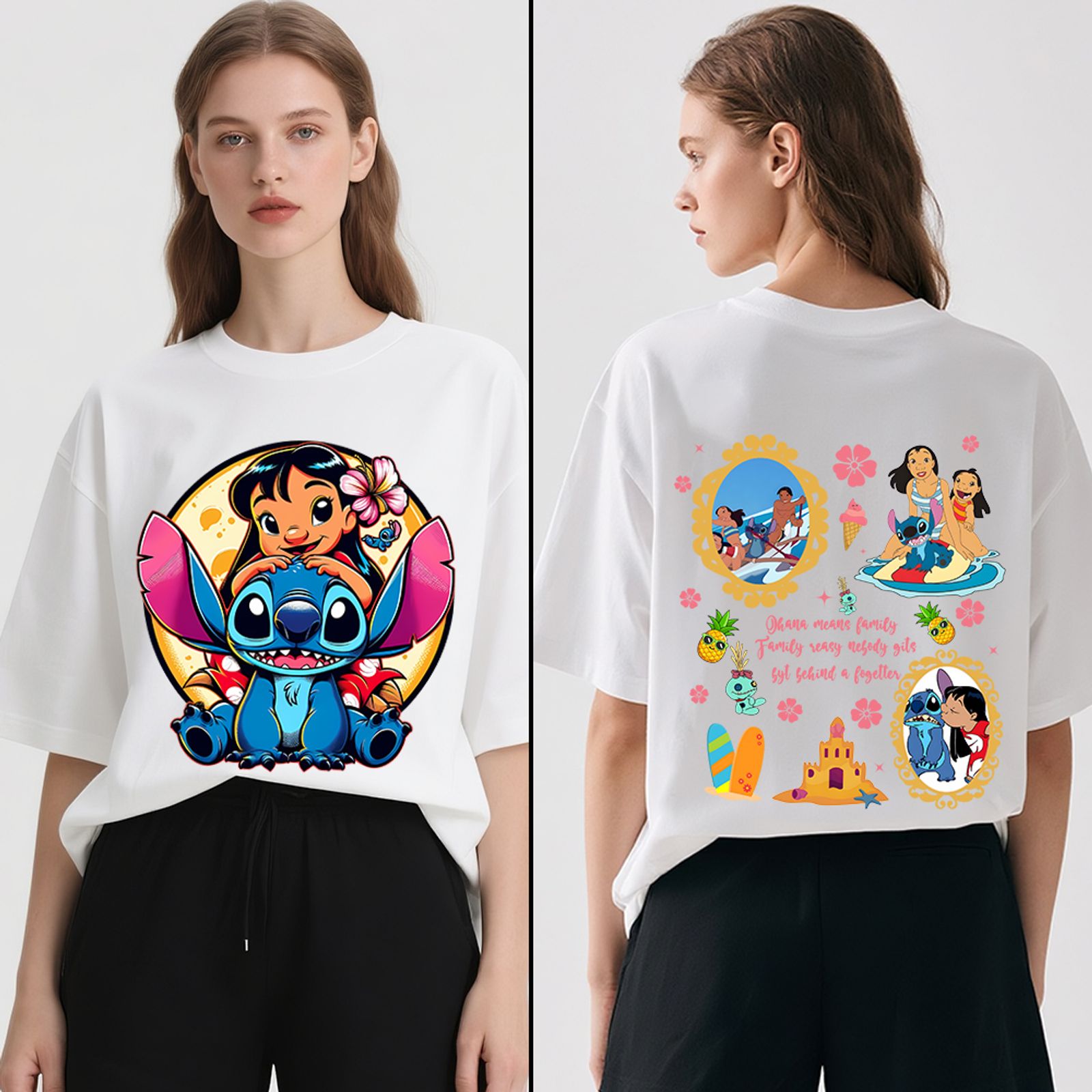 Disney Lilo and Stitch Ohana Print Cotton T-Shirt for Women