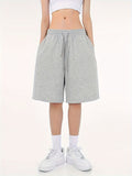 Plus-Size Grey Drawstring Waist Athletic Shorts for Women