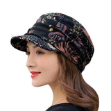Women’s Peaked Cap with Earflaps - Floral Print