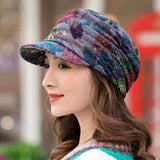 Women’s Peaked Cap with Earflaps - Floral Print