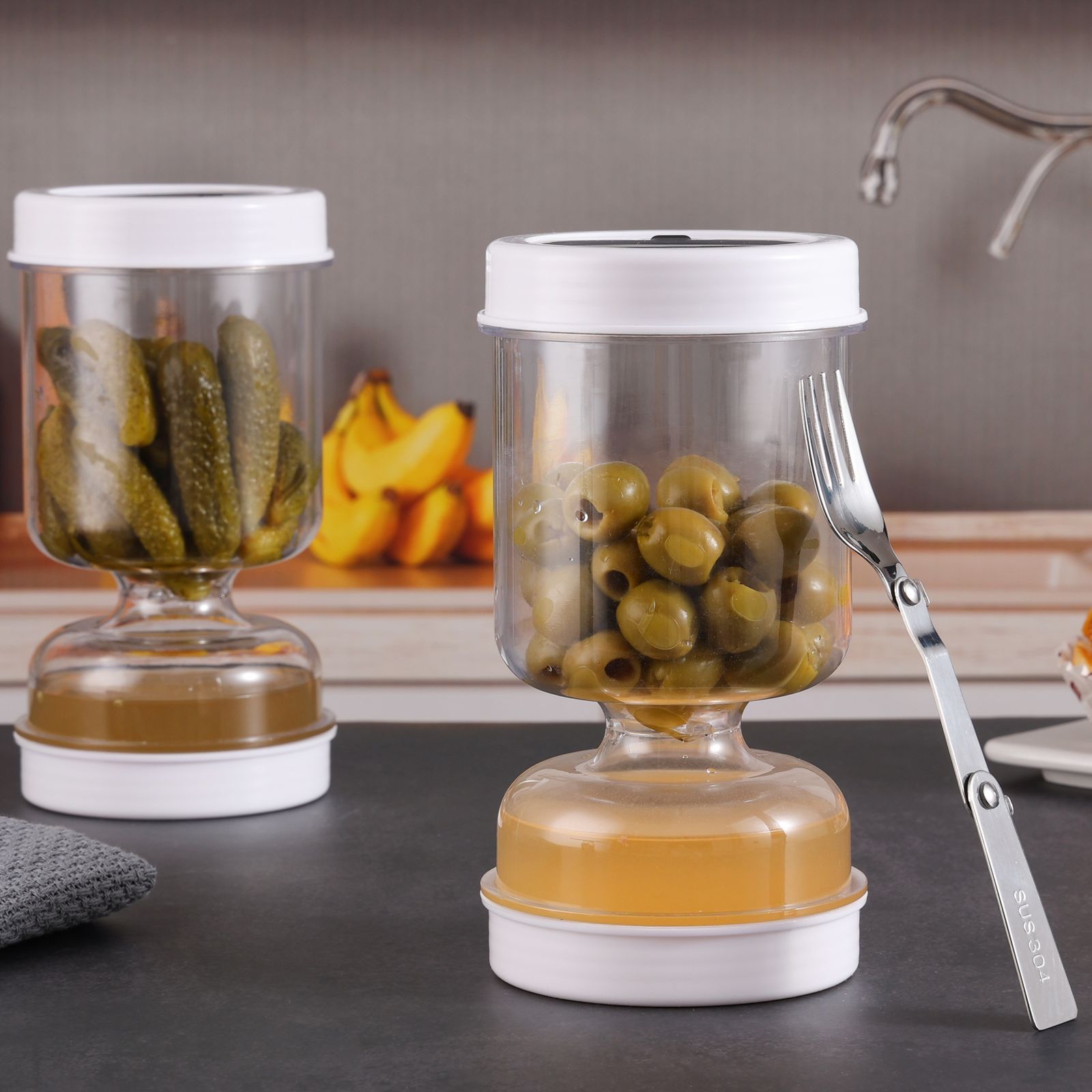Olive and Pickle Strainer Jar - Airtight Food Storage