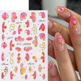 3D Pink Gold Flower Nail Stickers with Metallic Gold Lines