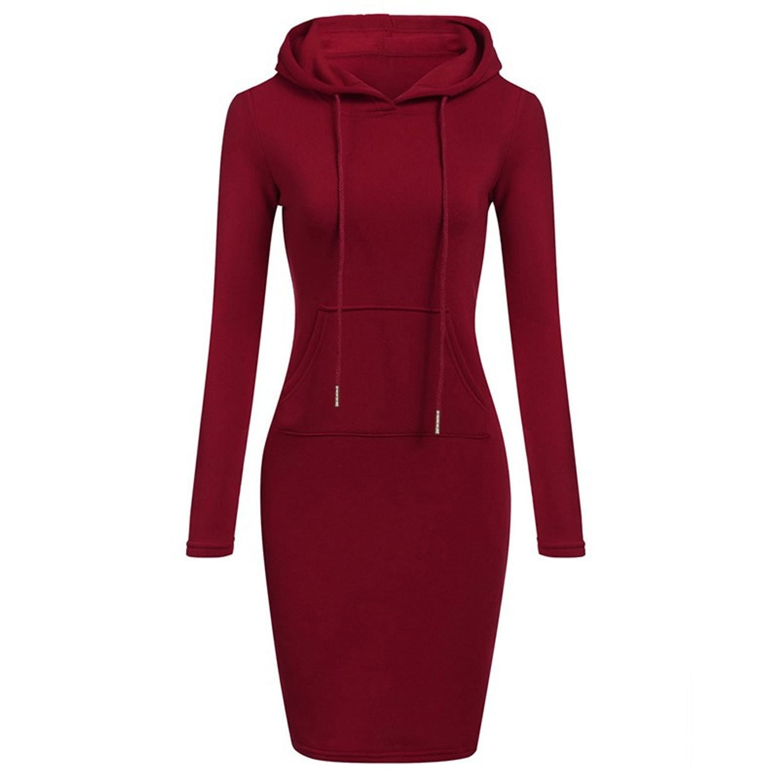 Women’s Hooded Knee-Length Pocket Dress - Casual Warm Sweatshirt