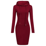 Women’s Hooded Knee-Length Pocket Dress - Casual Warm Sweatshirt
