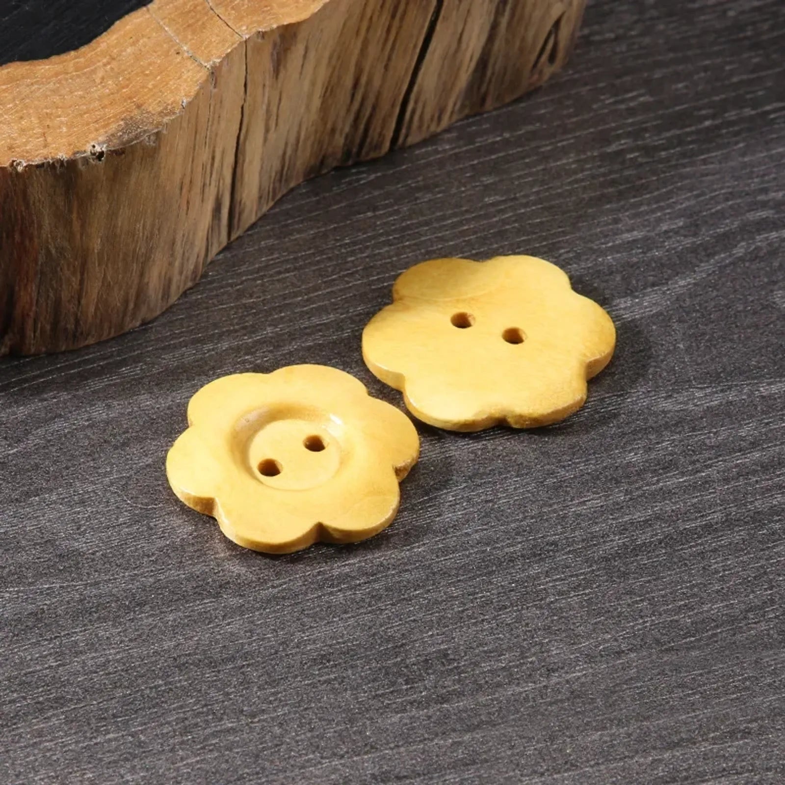 10PCS Wooden Flower Buttons - Flat-back Floral Accessories