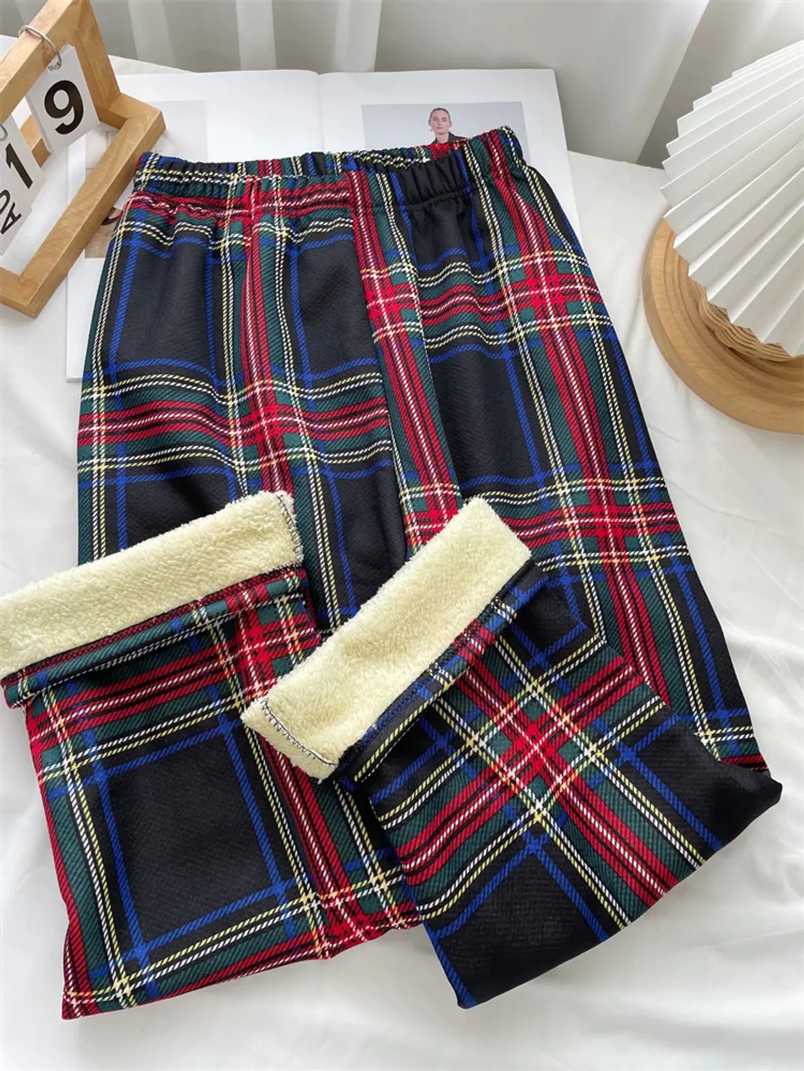 Winter Plaid Wide Leg Pants for Women