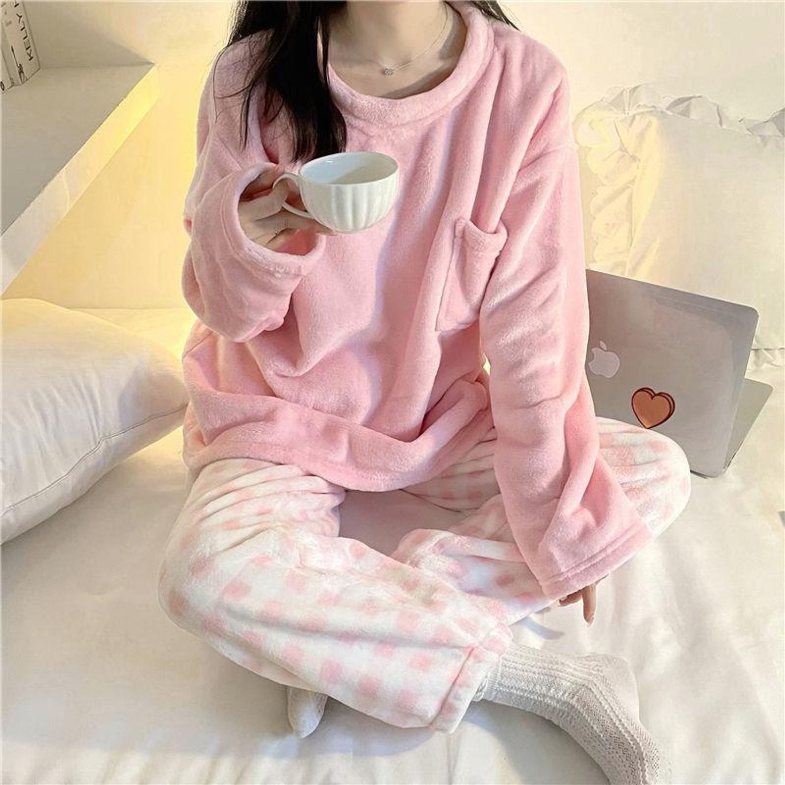 Thick Warm Women's Fleece Pajamas Set