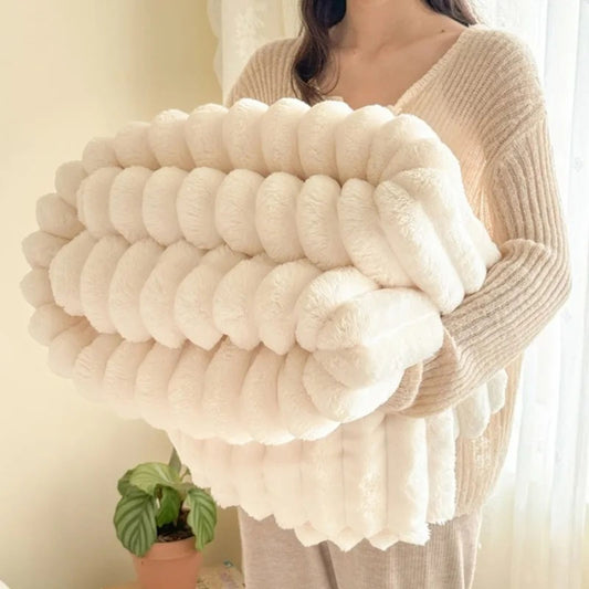 Soft & Warm Fluffy Throw Blanket - Decorative Striped Design