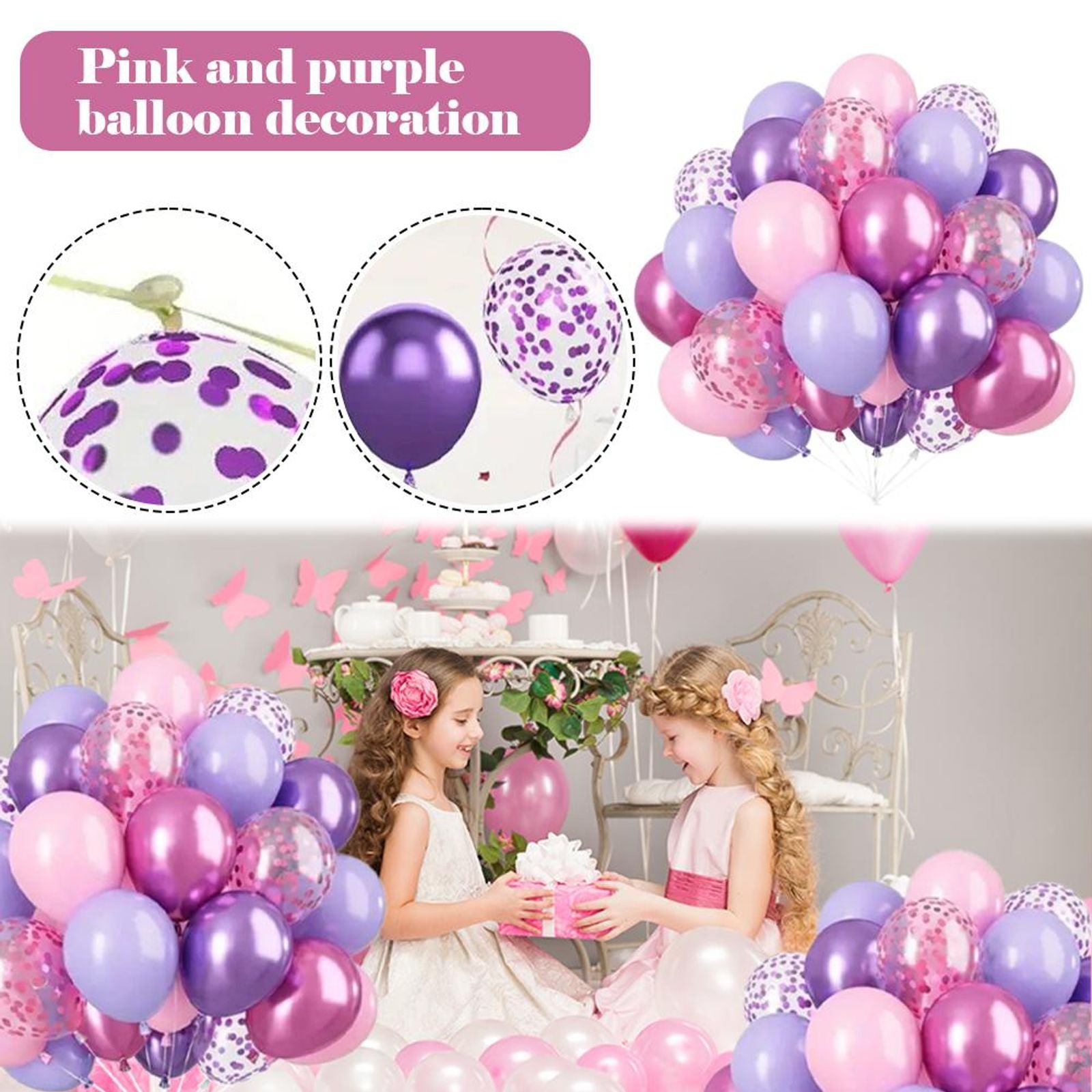 52PCS Macaron Pink and Purple Balloon Set for Parties