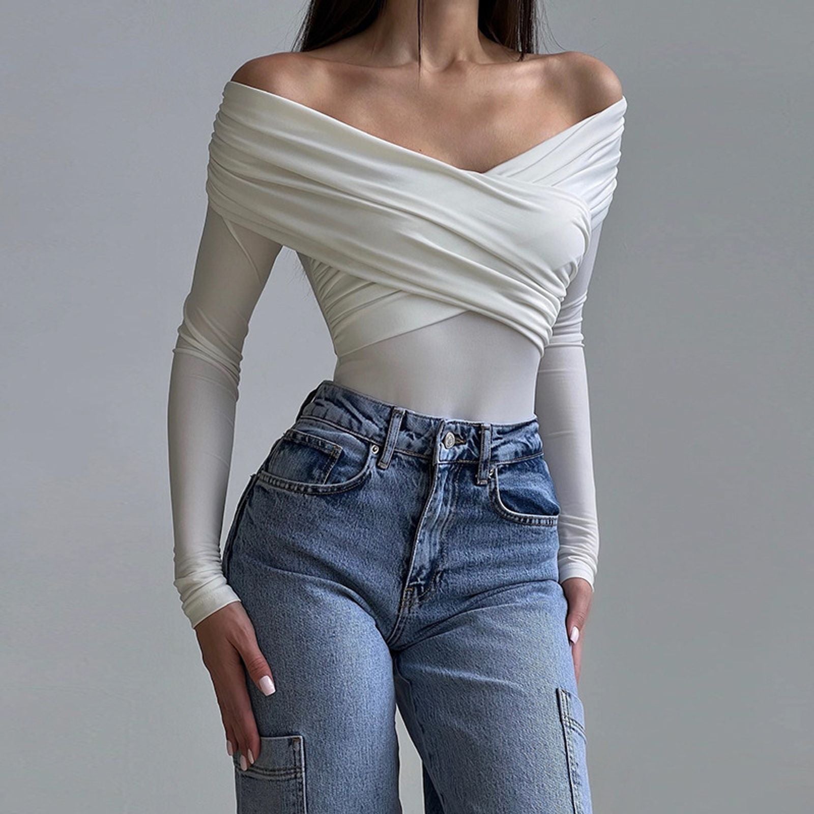 Women's Crossed Bodysuit with Long Sleeves