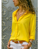 Women's Vintage Autumn Polo Collar Button-Up Blouse