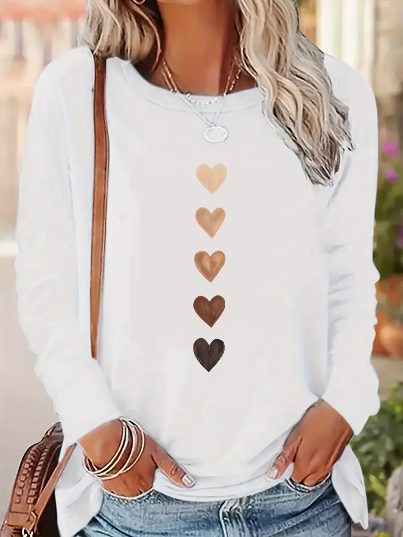Y2K Love Heart Printed Long Sleeve Shirt