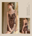 Rebeyuli Women's Leopard Print Velvet Lingerie Dress Set