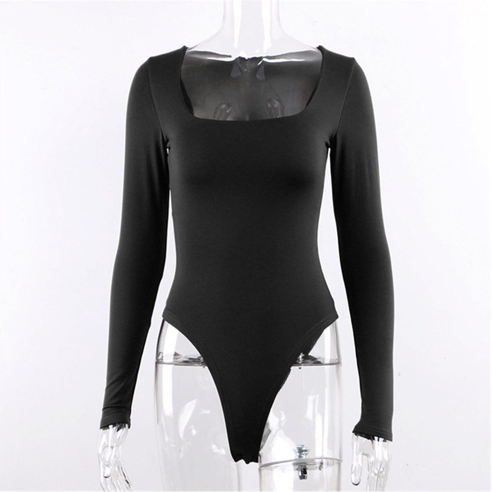 Long Sleeve Square-Cut Collar Bodycon Bodysuit