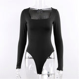 Long Sleeve Square-Cut Collar Bodycon Bodysuit