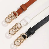 Triple Rings Buckle Thin PU Leather Belt