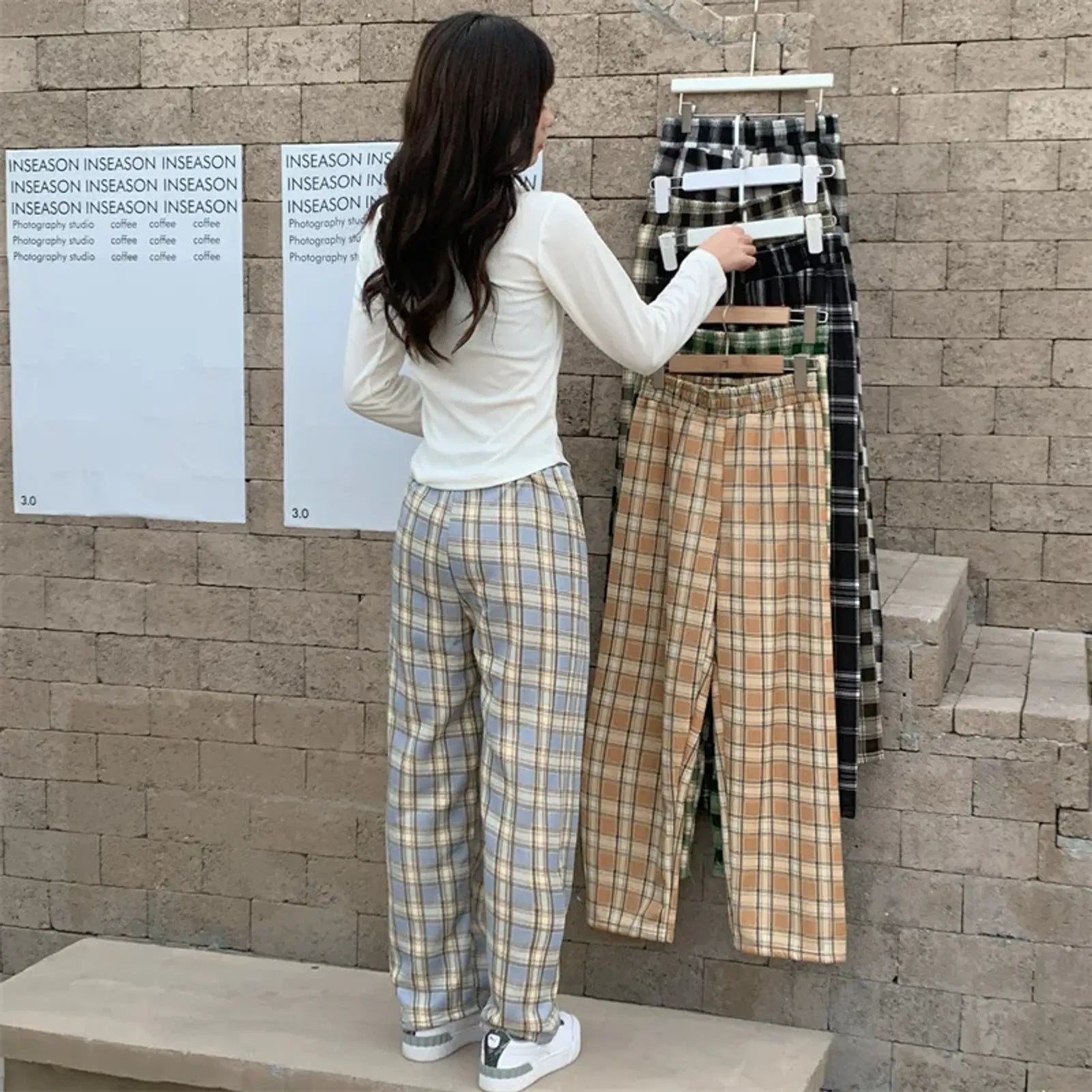 Winter Plaid Wide Leg Pants for Women