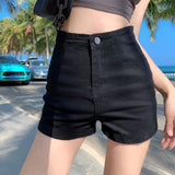 Black Women's High-Waisted Casual Tights Shorts
