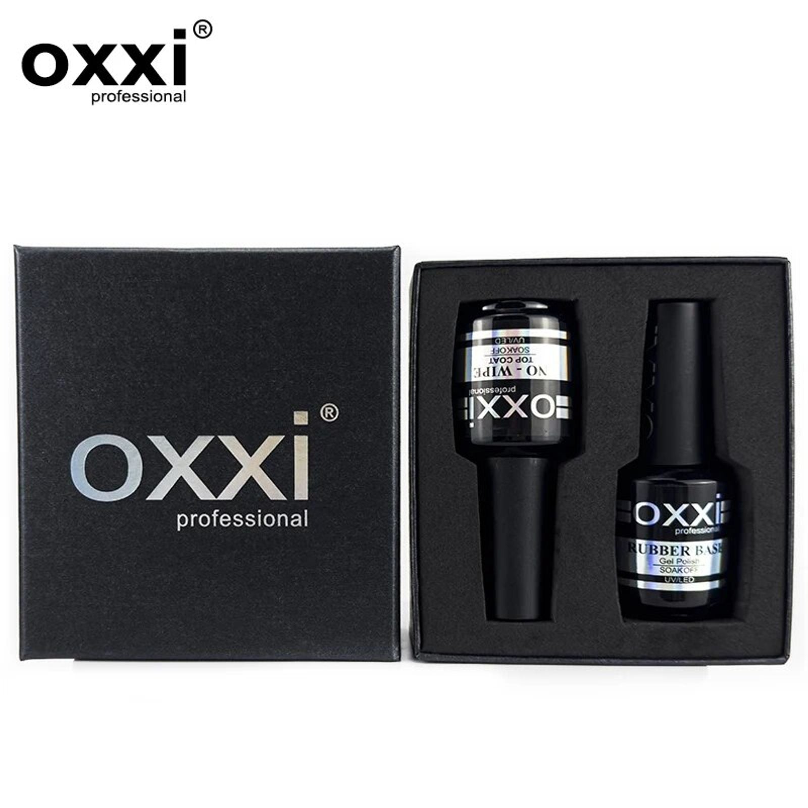 OXXI Rubber Base Coat UV Gel 15ml - No Wipe Top Coat Set