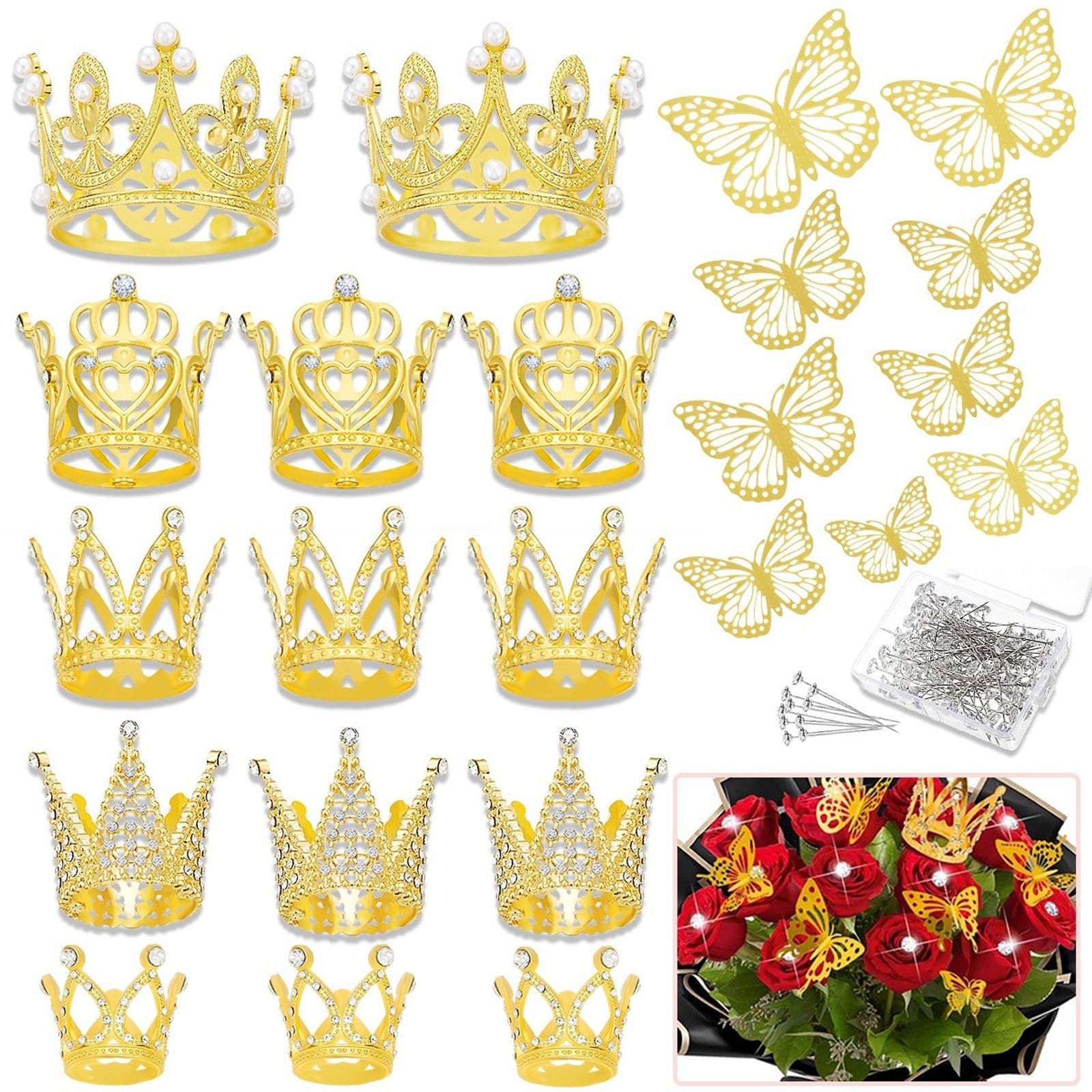 Golden Crown Butterflies Stickers for Valentine's Day