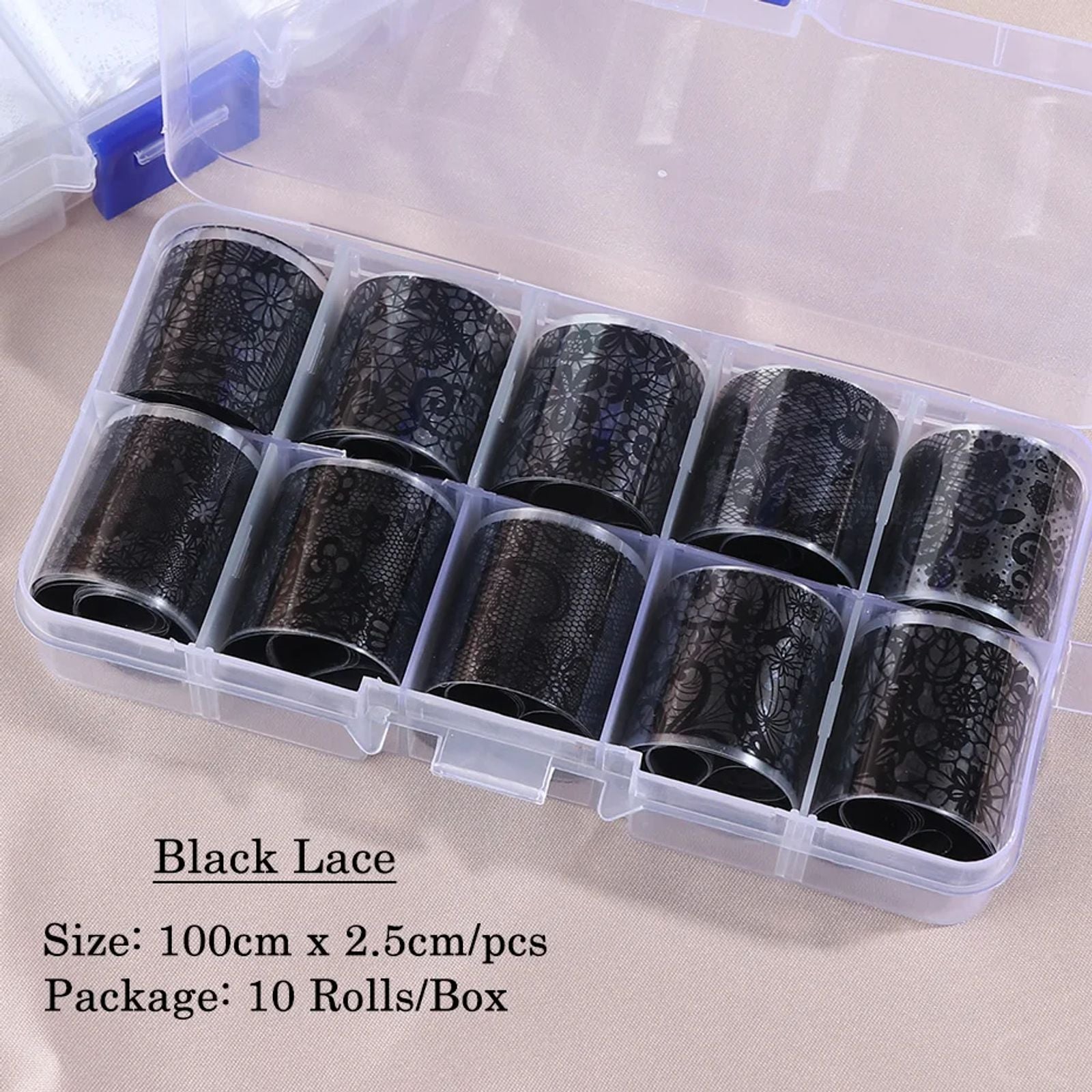 10 Rolls of White and Black Lace Nail Art Foils Set