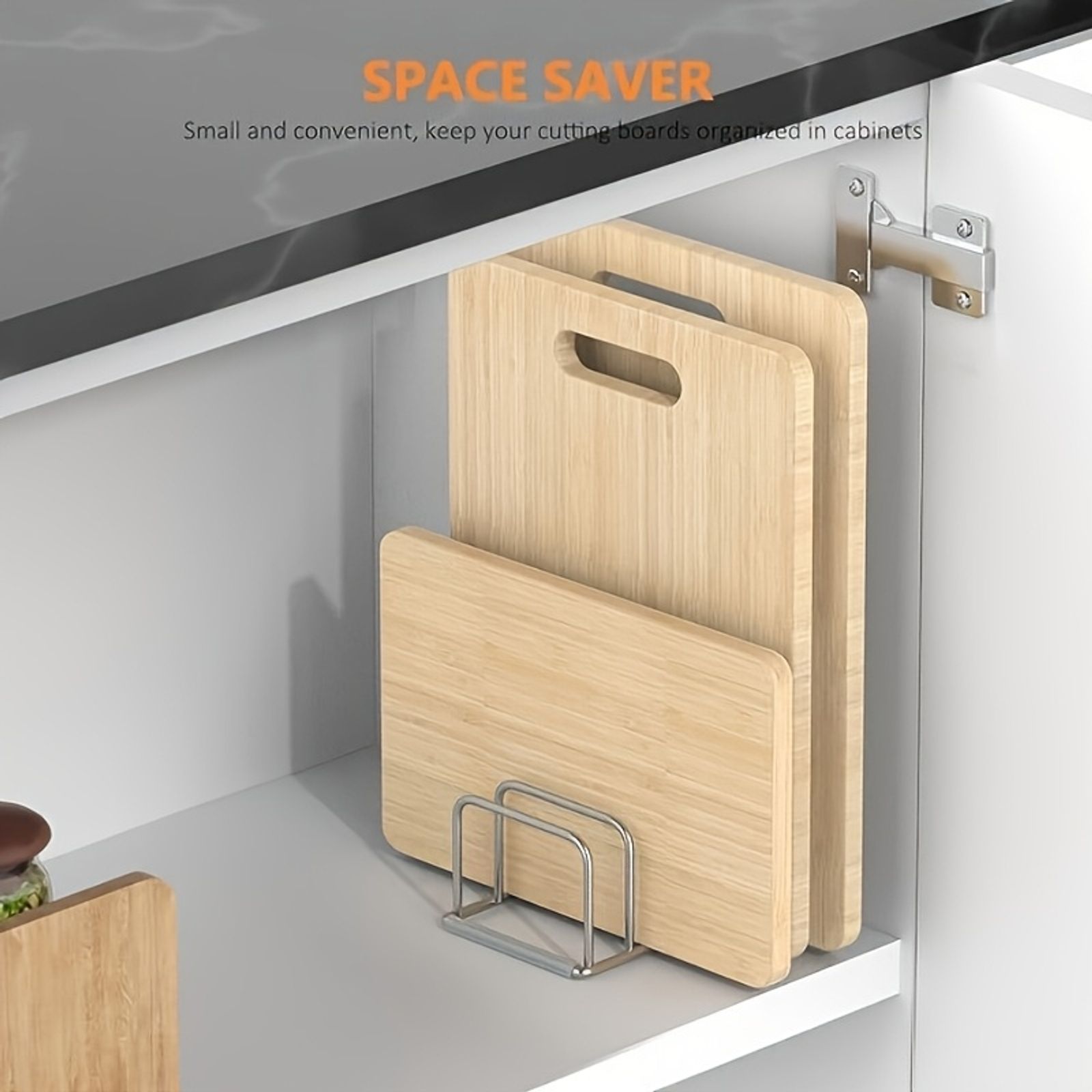 Space-Saving Stainless Steel Pot Lid and Cutting Board Organizer