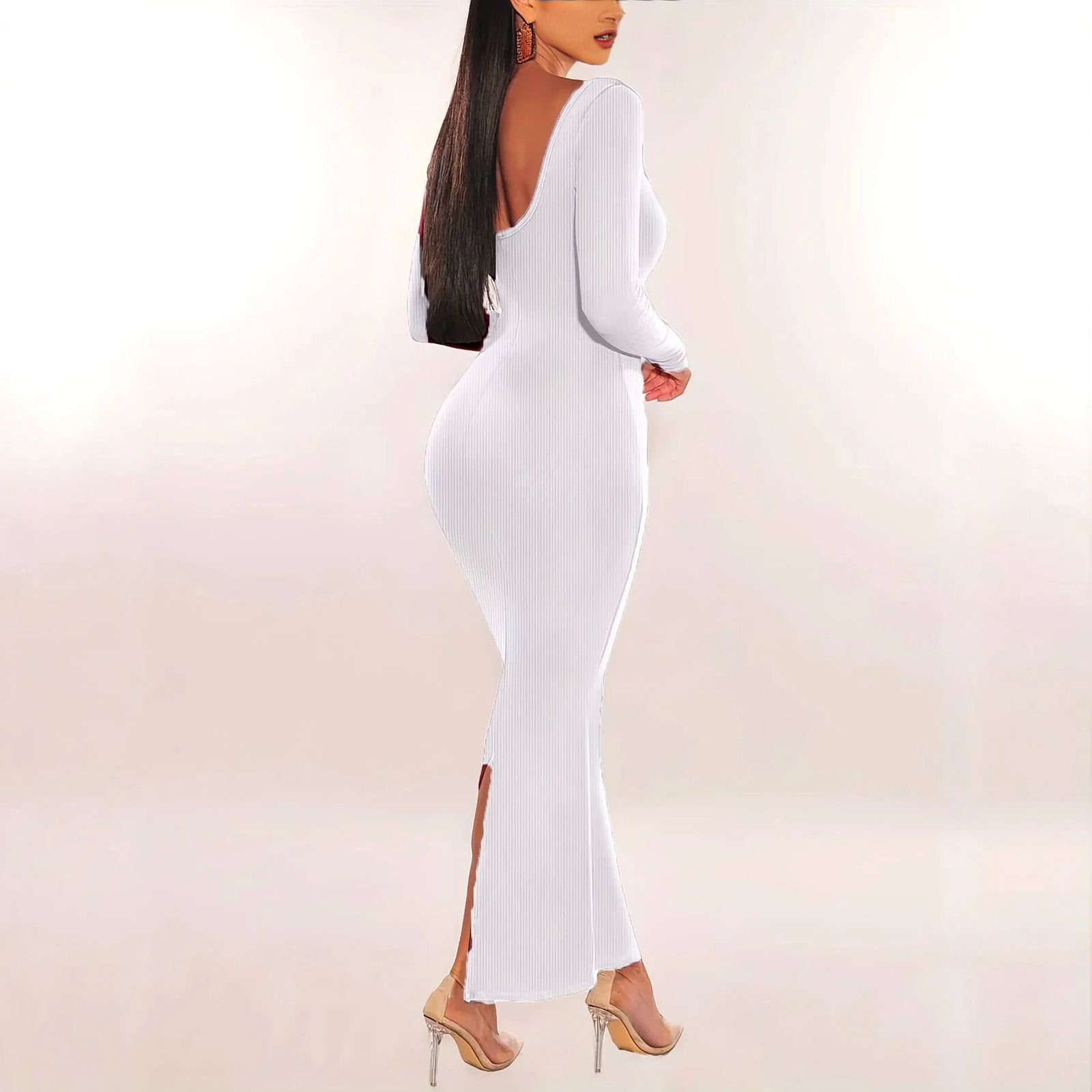 Slim Fit U-Neck Long Sleeve Wrap Dress