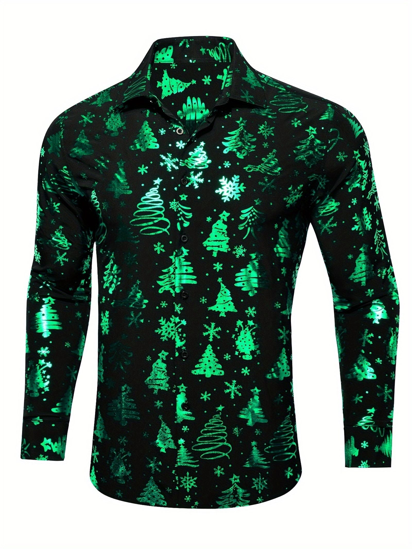 Men's 3D Printed Golden Christmas Tree Long Sleeve Shirt