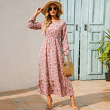 Women’s Bohemian Floral Maxi Dress with Full Sleeves