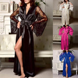 Womens Sexy Long Lace Nightdress Bath Robe Gown