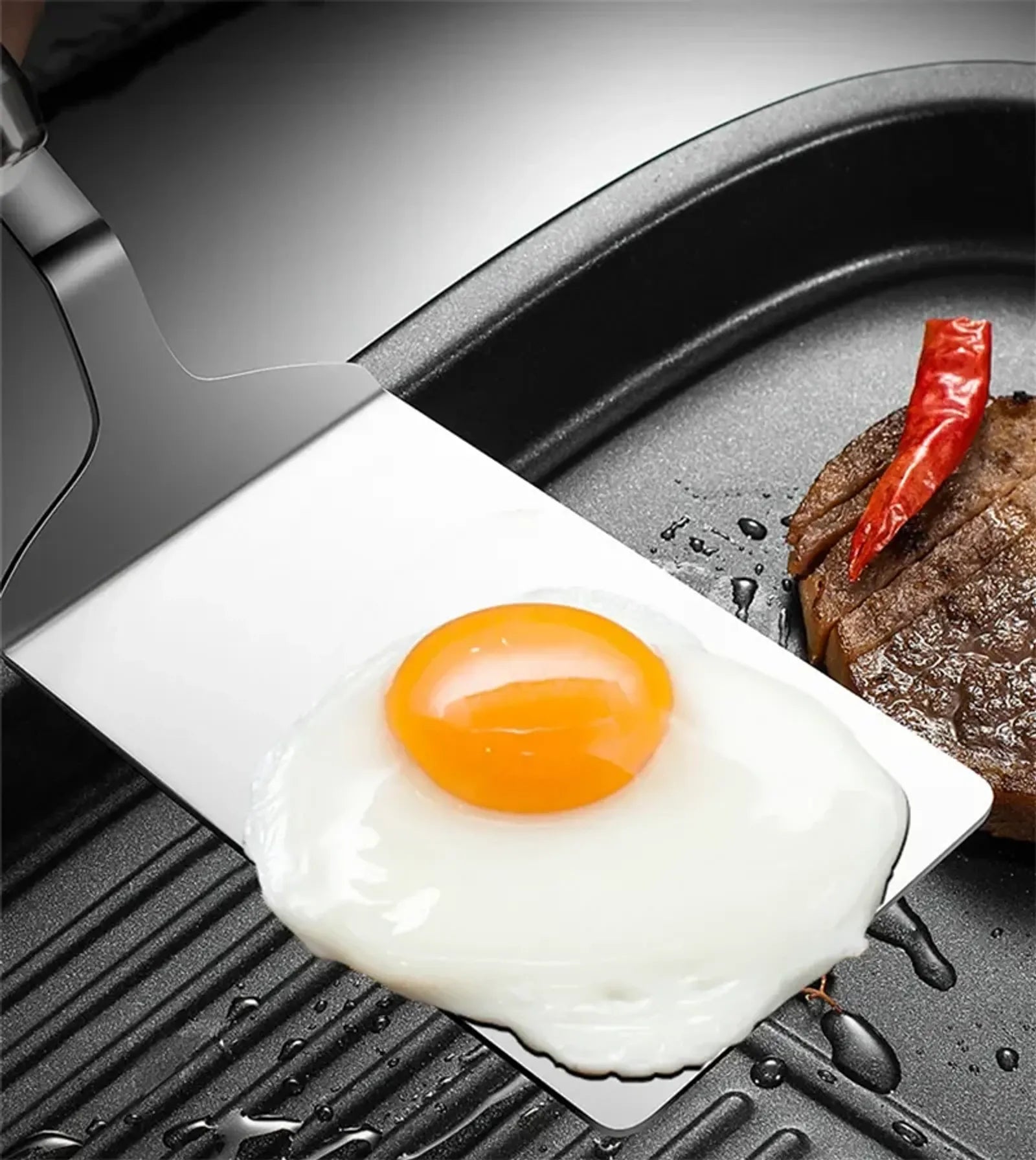 Stainless Steel Square Head Cooking Spatula with Wood Handle