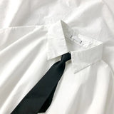 Women’s White Short Sleeve Lapel Blouse with Tie