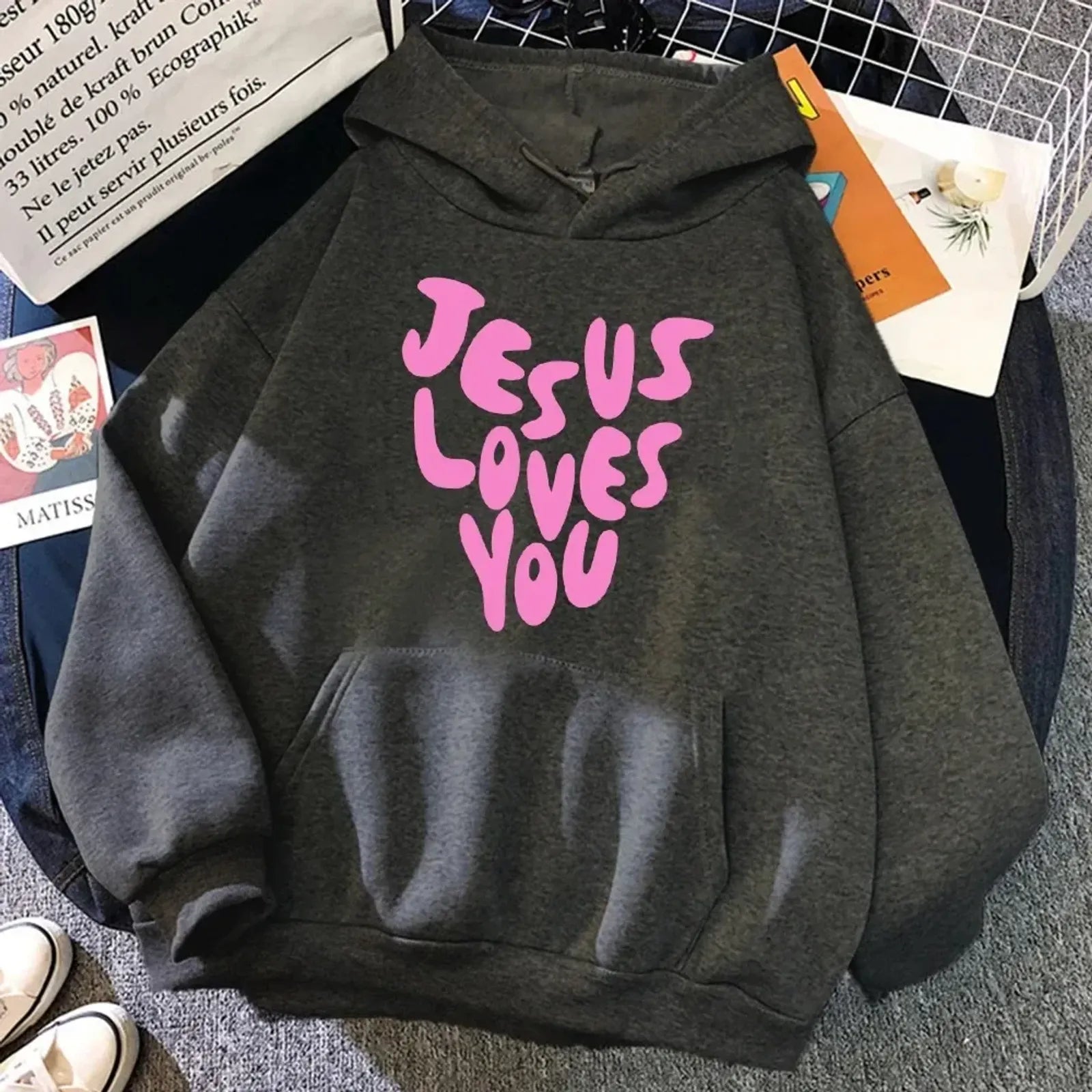 Jesus Loves Me Funny Print Oversized Hoodie for Women