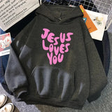 Jesus Loves Me Funny Print Oversized Hoodie for Women
