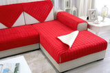 Solid Color Red Soft Thicken Flannel Quilted Sofa Cover