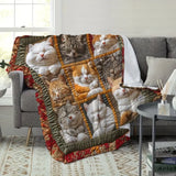 Bohemian Cat-Themed Flannel Blanket