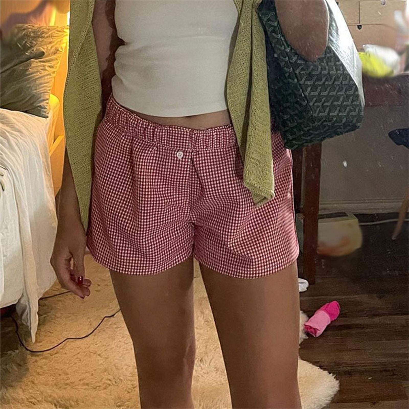 Women's Plaid Lounge Boxer Shorts - Cute Summer Pajama Bottoms