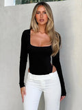 Dulzura Square Collar Backless Long Sleeve Bodysuit