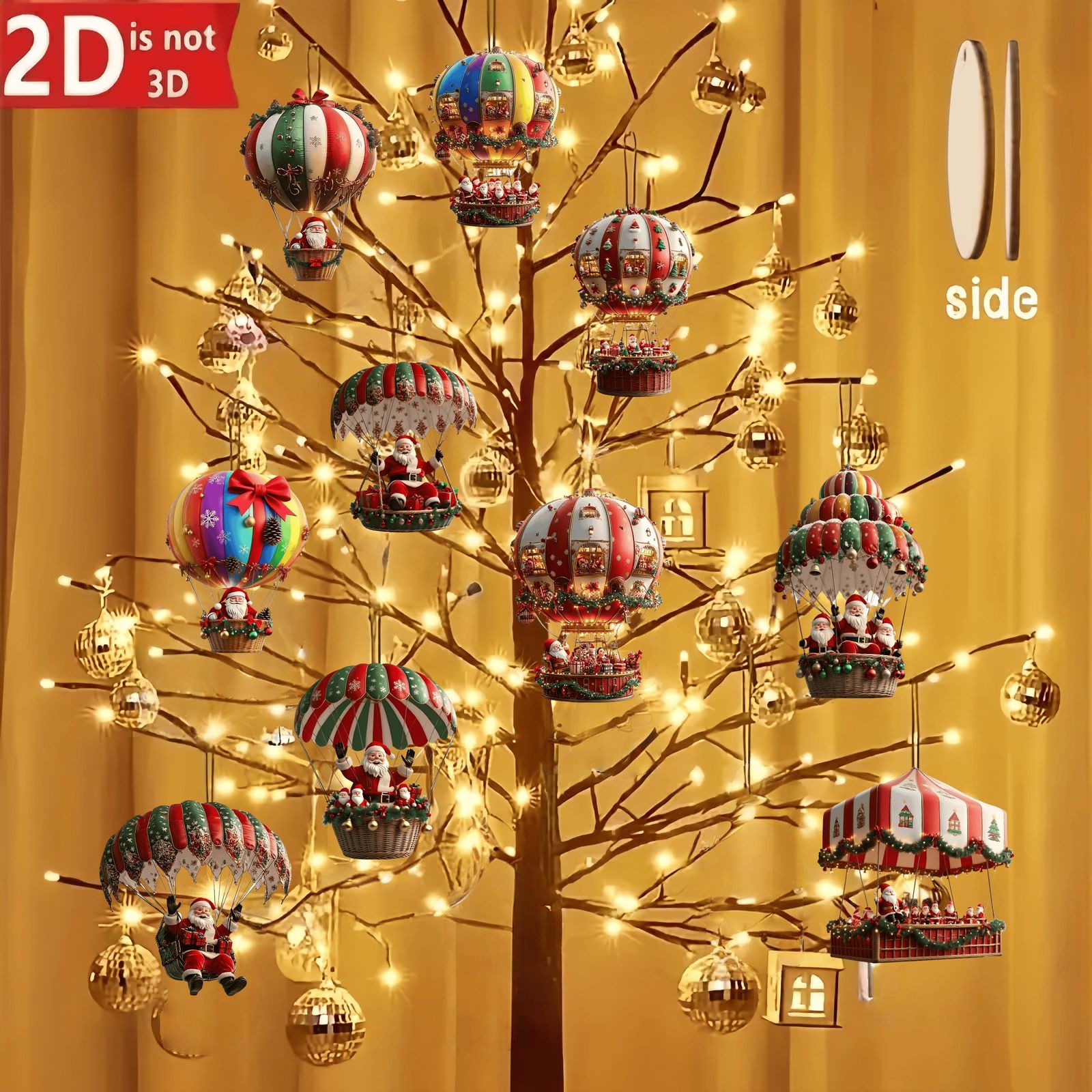 10 Pcs Christmas Wooden Hot Air Balloon and Santa Decoration