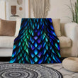 Vibrant Dragon Scale Pattern Throw Blanket in Deep Blue Teal