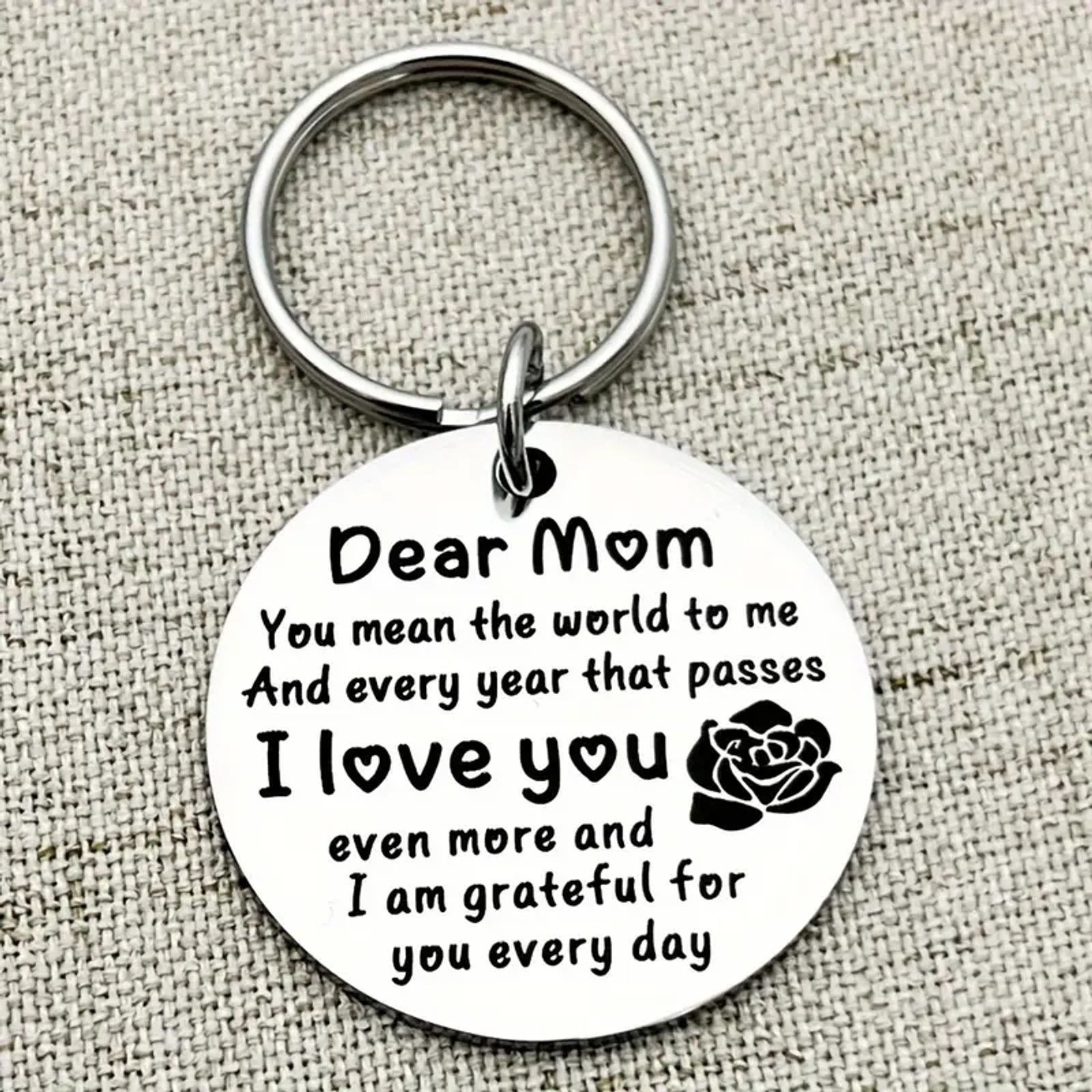 Stainless Steel 'Dear Mom I Love You' Keychain