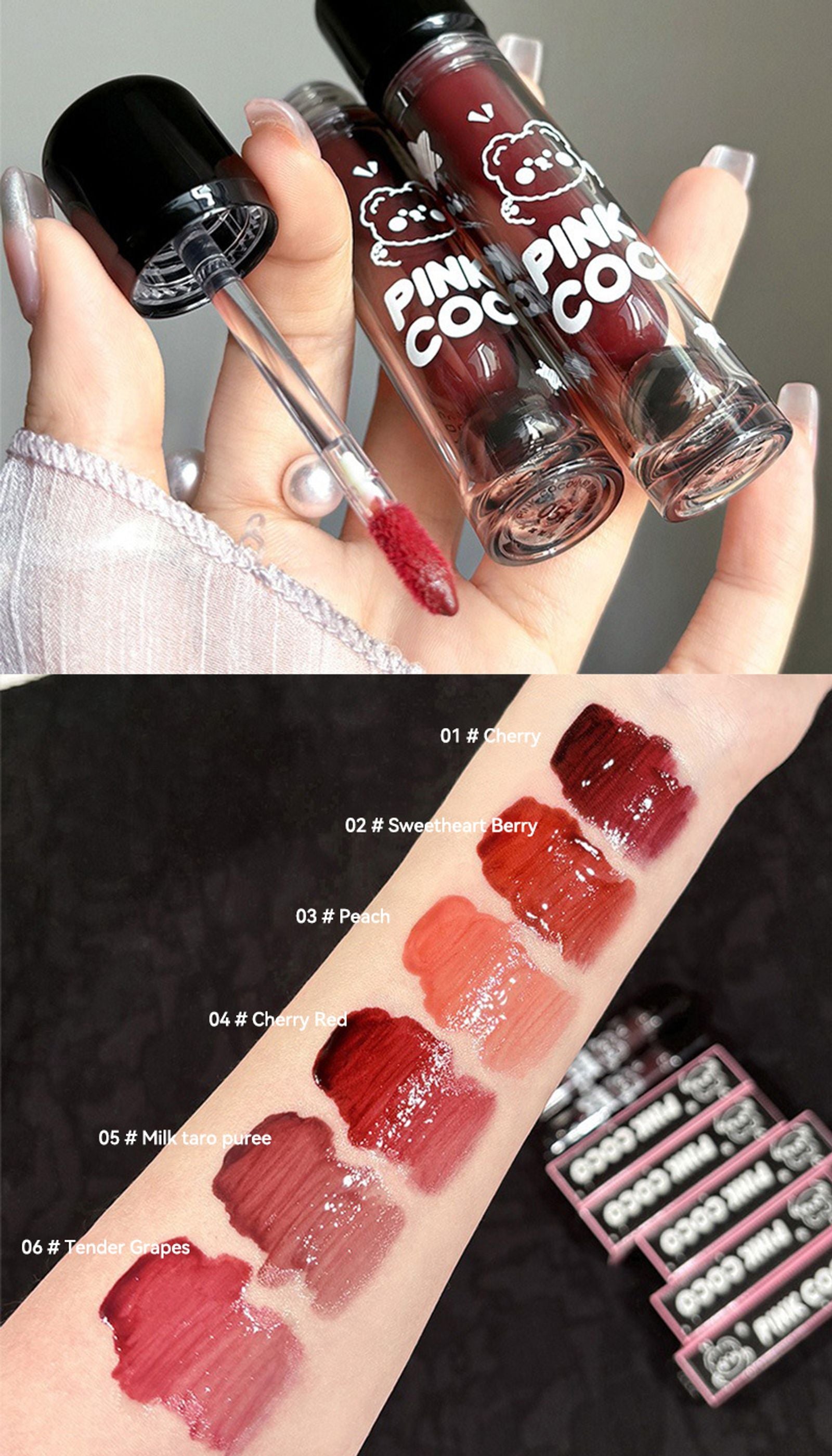 PINKCOCO Bear Doodle Mirror Lip Glaze - Long-Lasting Gloss