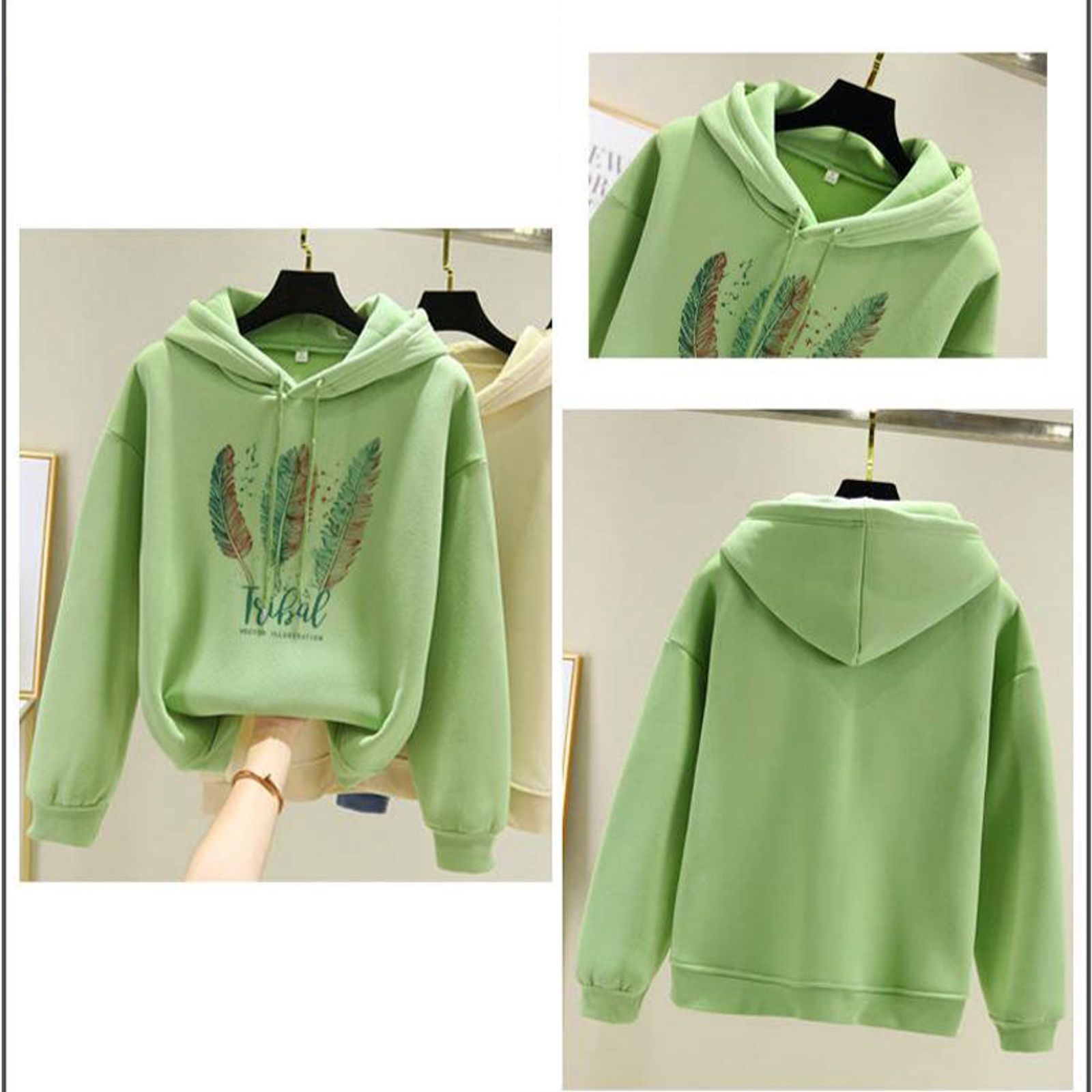 Women's Feather Printed Hoodies - Plus Velvet Casual Sweatshirt