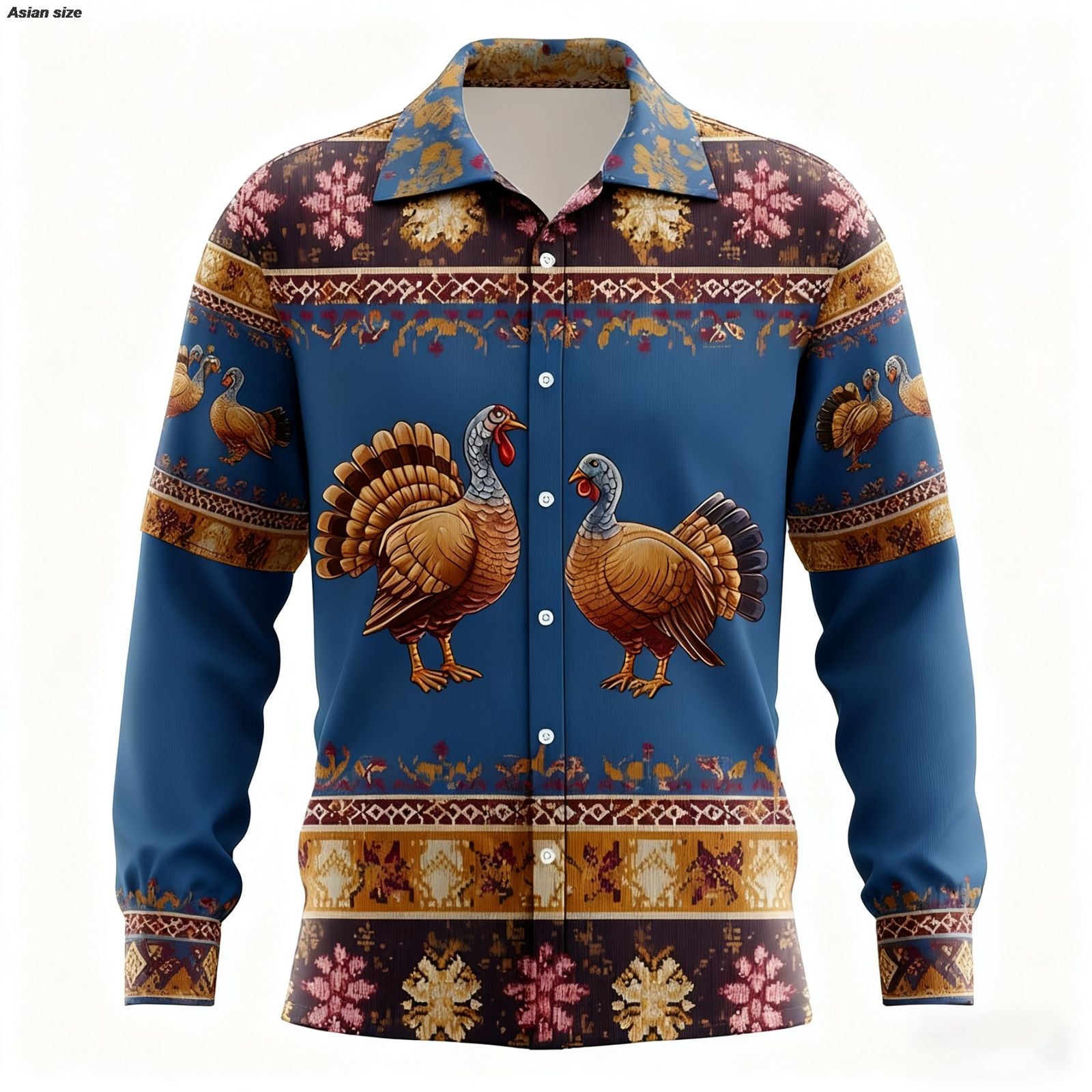 Men's Vintage 3D Print Long Sleeve Thanksgiving Shirt