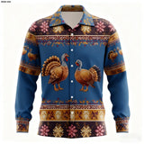 Men's Vintage 3D Print Long Sleeve Thanksgiving Shirt