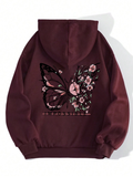 Rose Butterfly Graphic Print Women’s Hooded Sweatshirt