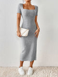 Women’s Casual Knitted Dress with Square Collar